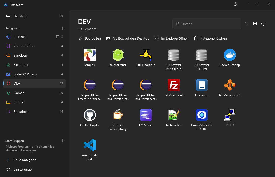Eine Kategorie in DeskCore